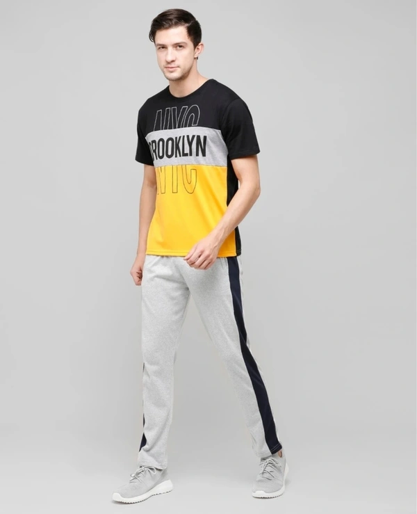 Men's Blended Colour Blocked Slim Fit Half Sleeves TShirt - Yellow - M