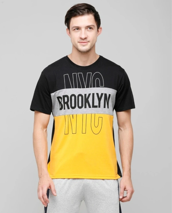 Men's Blended Colour Blocked Slim Fit Half Sleeves TShirt - Yellow - M