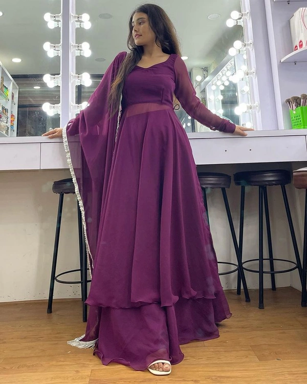 New Kurti Palazzo Duppata Set - Purple