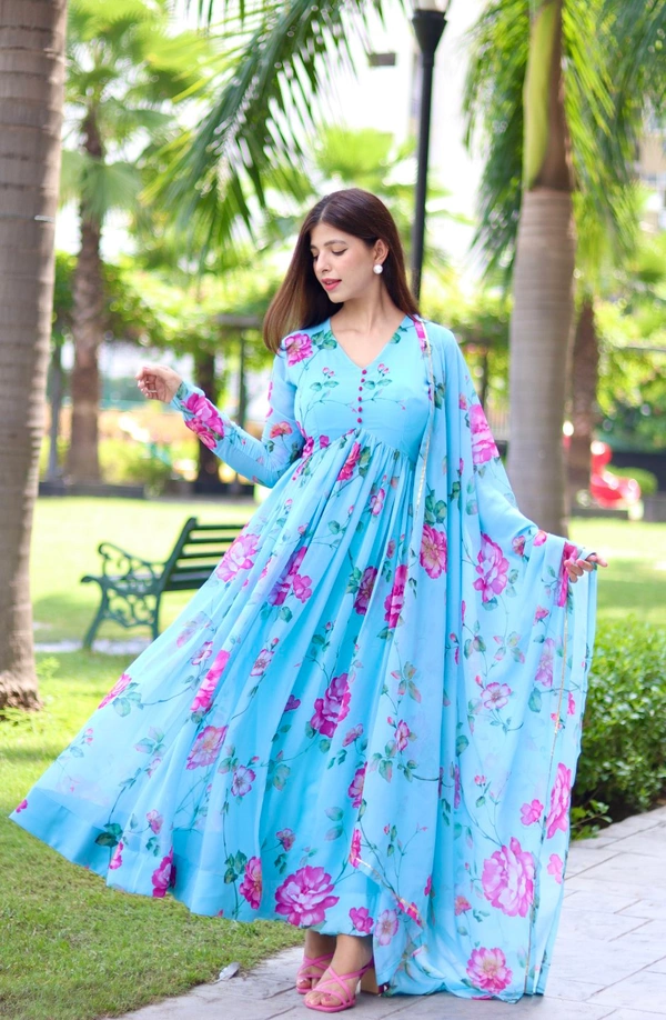 New Party Wear Look Fox Gerorrget Gown With Dupatta  pant - blue