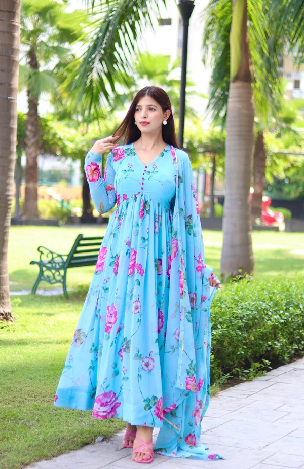 New Party Wear Look Fox Gerorrget Gown With Dupatta  pant - blue