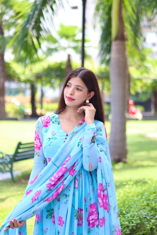 New Party Wear Look Fox Gerorrget Gown With Dupatta  pant - blue