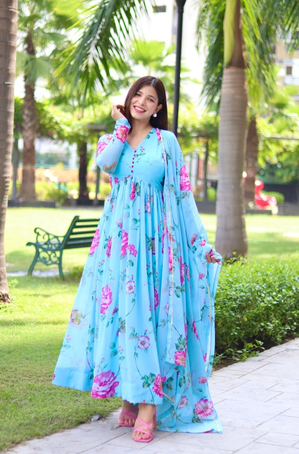 New Party Wear Look Fox Gerorrget Gown With Dupatta  pant - blue
