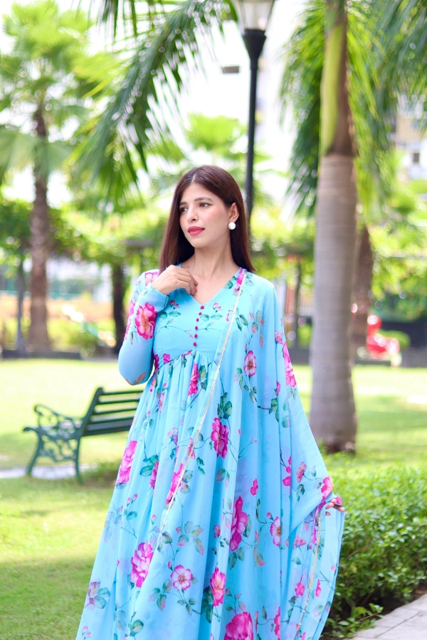 New Party Wear Look Fox Gerorrget Gown With Dupatta  pant - blue