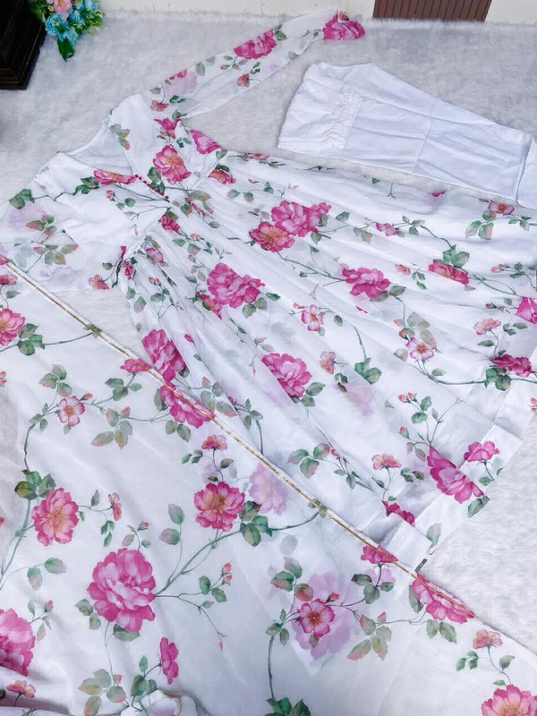 New Party Wear Look Fox Gerorrget Gown With Dupatta  pant - White