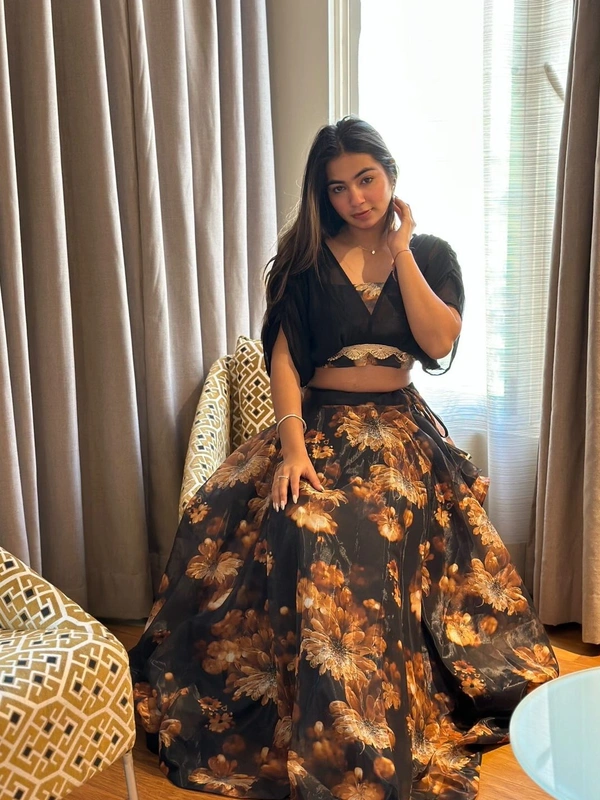 Pure Jimmy organza silk digital floral printed lehenga