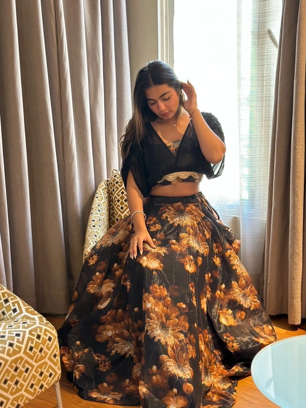 Pure Jimmy organza silk digital floral printed lehenga