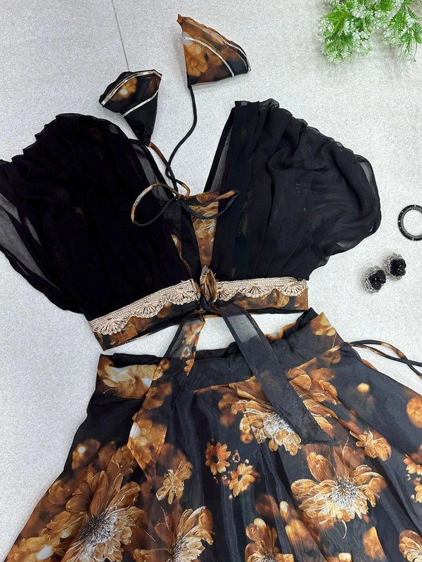 Pure Jimmy organza silk digital floral printed lehenga
