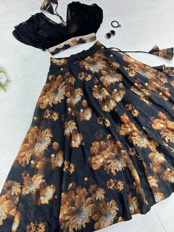 Pure Jimmy organza silk digital floral printed lehenga