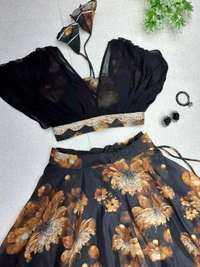 Pure Jimmy organza silk digital floral printed lehenga