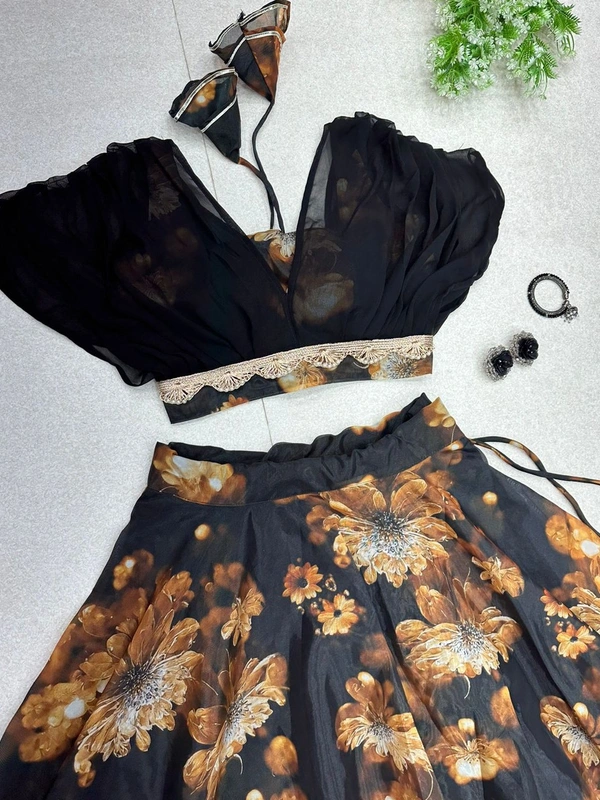 Pure Jimmy organza silk digital floral printed lehenga