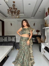 Sparkle Fabric Fish cut lehnga with adjustable waist dori