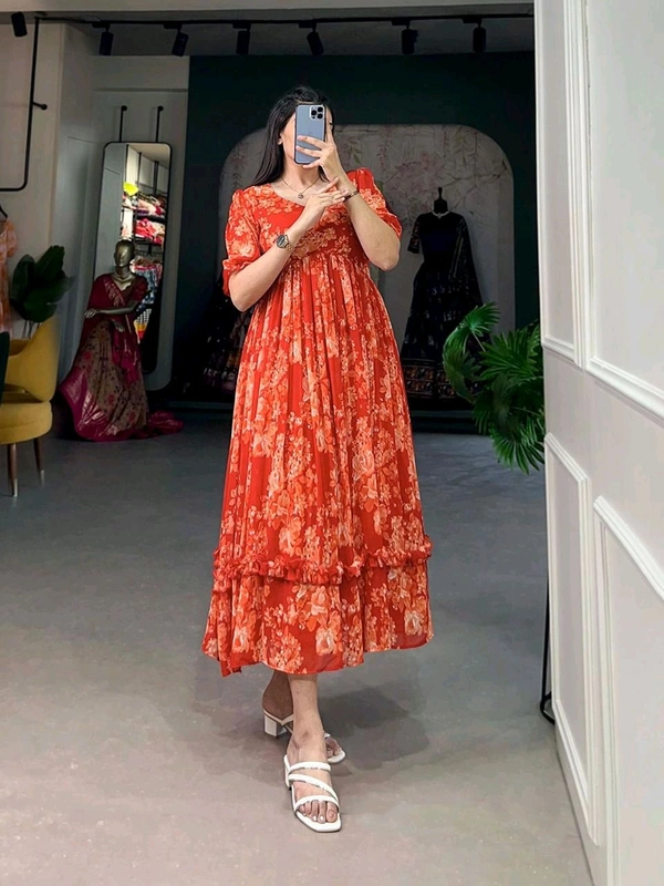 This georgette Floral Frock is a Must Have for Your Wardrobe - S(36)