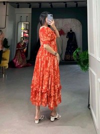 This georgette Floral Frock is a Must Have for Your Wardrobe - S(36)
