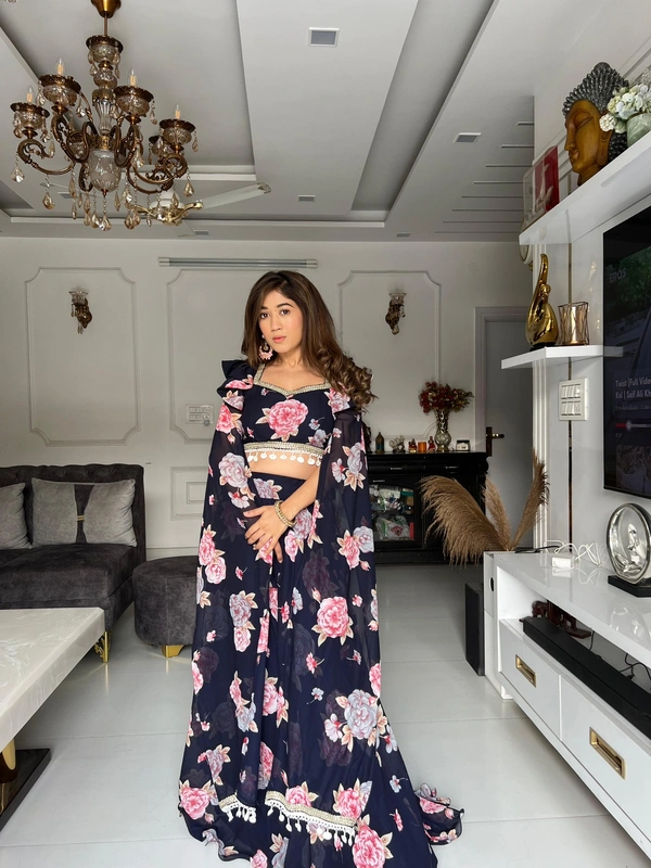 You gonna love elegance with Modern touch  Here we Presenting Exclusive Real shoot kalamkari lehnga Design - blue