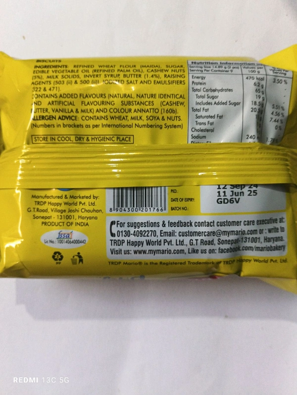 Mario Cashew Biscuit - 134 Gram