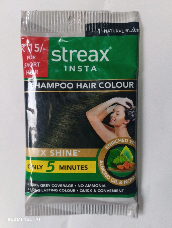 Streax Insta  Shampoo Hair Colour Natural Black  - 15 ml