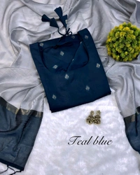 Silk Kurta Set - L, Teal blue