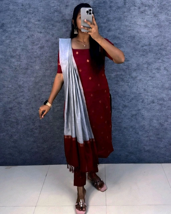 Silk Kurta Set - 2XL, Maroon