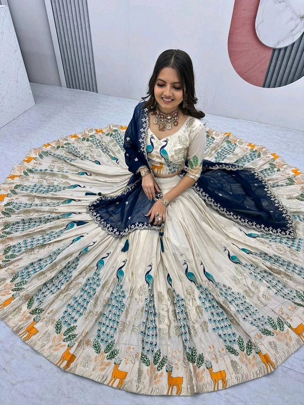 Peacock Lehenga - L, Peacock Blue