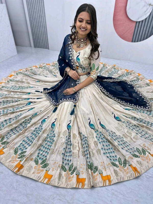 Peacock Lehenga - 2XL, Peacock Blue