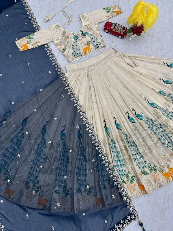 Peacock Lehenga - 2XL, Peacock Blue