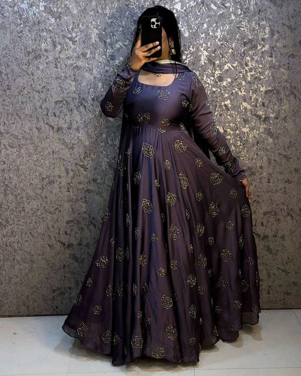 Beads Gown - L, Brinjal