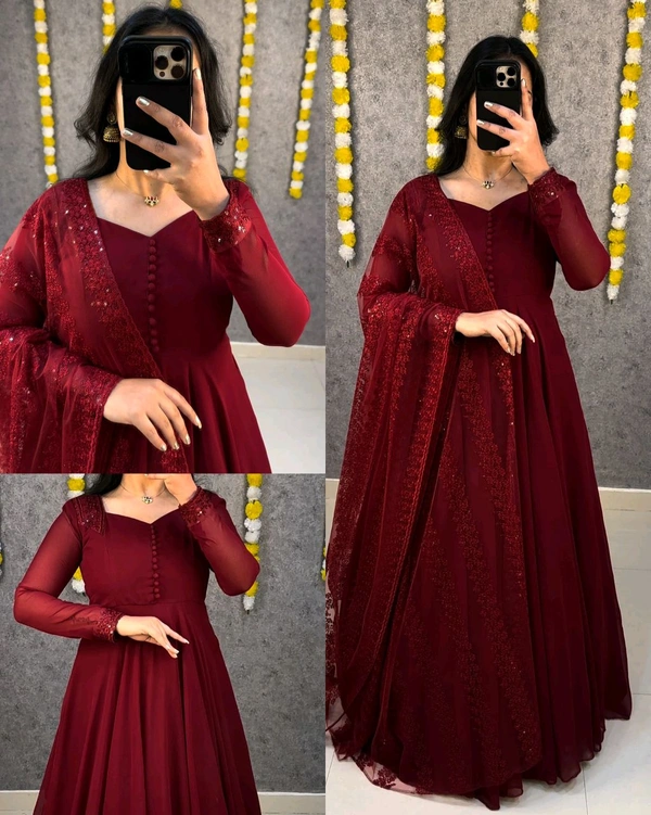 Riya Gown - 2XL, Reddish Maroon