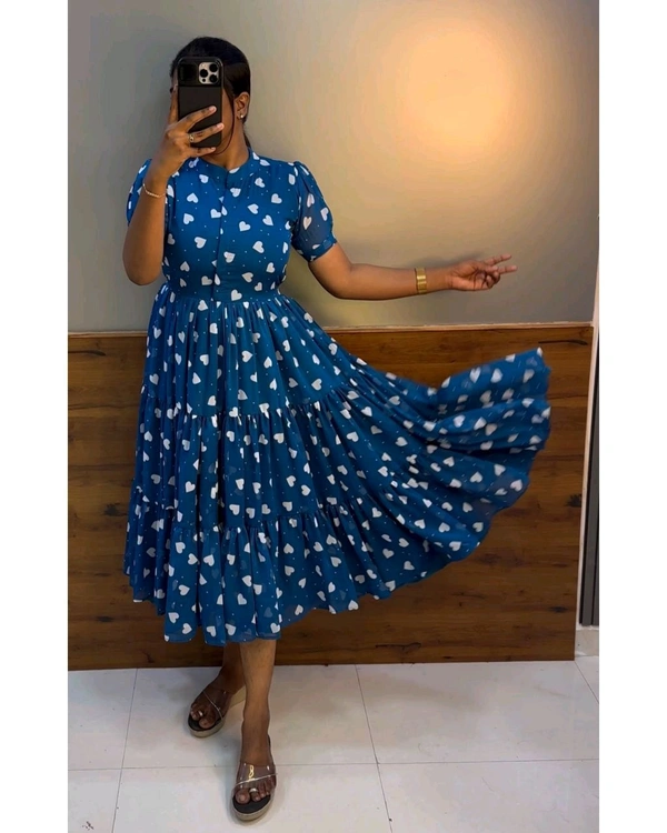 Heart Printed Midi - XS, Sky blue