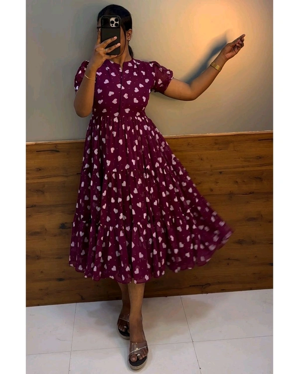 Heart Printed Midi - L, Maroon