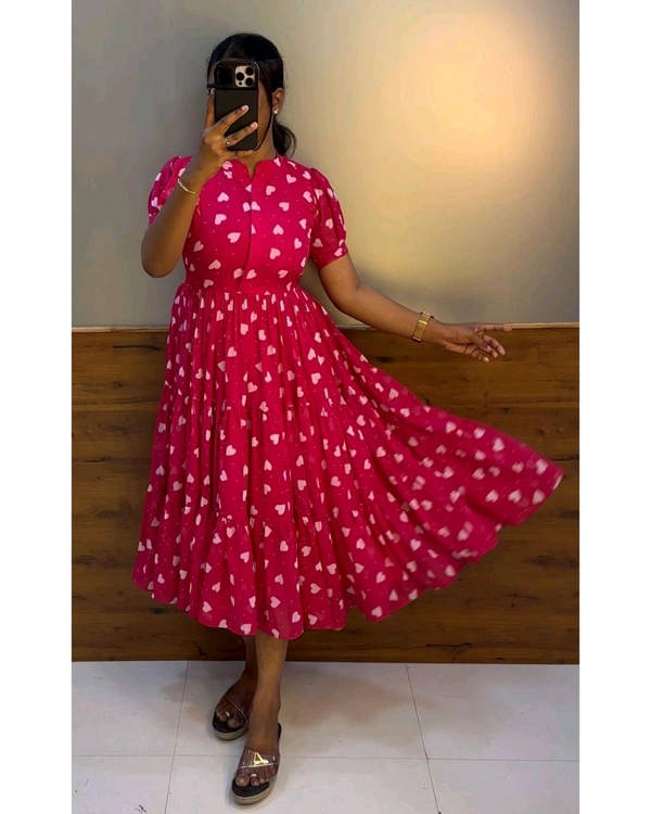 Heart Printed Midi - XL, Pink.