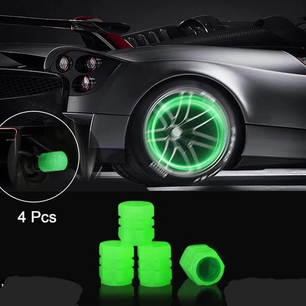 SKVWORLD 4PCS Glow-in-the-Dark Fluorescent Tire Valve Caps β Universal Fit, Luminous Stem Covers for Cars, Bikes & Motorcycles!
