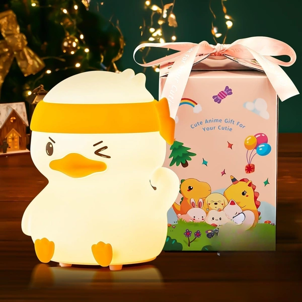 Fighting Duck Night Light β Cute Silicone LED Lamp, Tap Control, 7-Color Changing, Rechargeable & Portable, Soft Baby-Safe Nightlight for Kids, Bedroom, Nursery & Gift