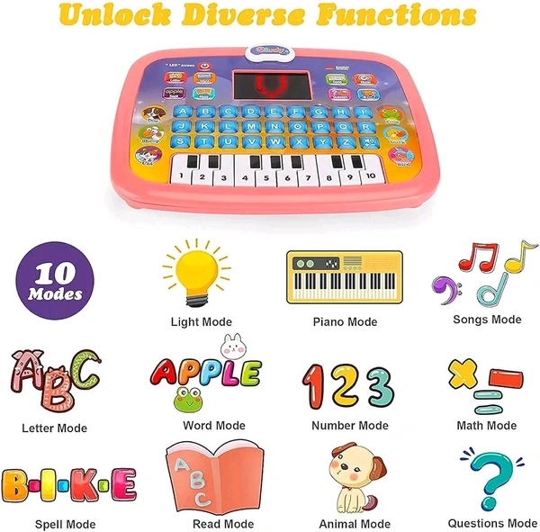 Kids Educational Computer Piano Display Led Screen, with Music and Buttons, Educational Laptop Learner with Screen for Kids Baby's Boys and Girls Players (Education Computer)