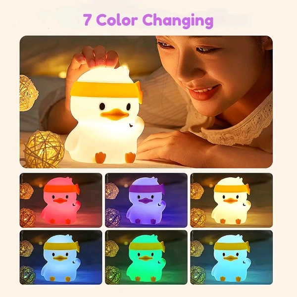 Fighting Duck Night Light β Cute Silicone LED Lamp, Tap Control, 7-Color Changing, Rechargeable & Portable, Soft Baby-Safe Nightlight for Kids, Bedroom, Nursery & Gift