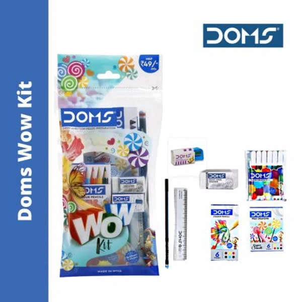 DOMS WOW Kit | All-in-One Art & Stationery Set | 12 Shades Crayons & Color Pencils | Non-Toxic & Safe | Perfect Gift for Kids & Students | Creative Drawing & Coloring Kit