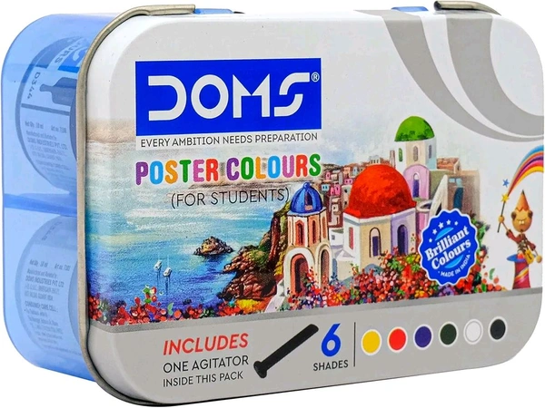 Doms 6 Shades Poster Colours | Rich & Vibrant Colors | Free Agigator Inside For Uniform Mixing | Non-Toxic & Safe For Childrens | Pack of 1