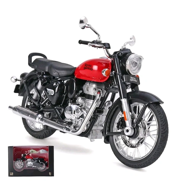 Royal Enfield 1:15 Scale Diecast Motorcycle Model Toy, Pull Back Action, Bullet Bike Detacheble Parts with 3 Colored Fuel Tank, Miniature Replica for Collectors & Kids Age 3+ Years