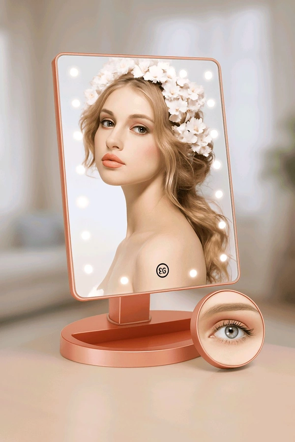 Rose Gold LED Vanity Mirror with 16 Lights & Magnifying Spot Mirror – Touch Sensor, 90° Rotation - Cotton Candy, Free