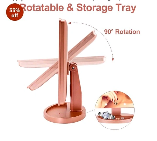 Rose Gold LED Vanity Mirror with 16 Lights & Magnifying Spot Mirror – Touch Sensor, 90° Rotation - Cotton Candy, Free