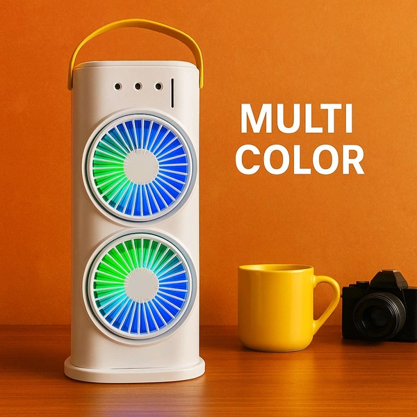 Flashkart 🌀 Multi-Color Dual Fan LED Air Cooler (Portable & Stylish) 🌀 - White, Free