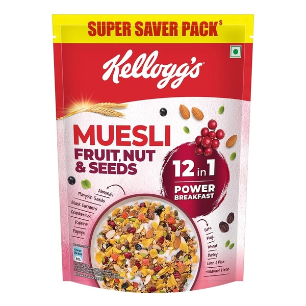 Kellogg's Muesli 84% Fruit Nut & Seeds 12-In-1 Power Breakfast 500gm
