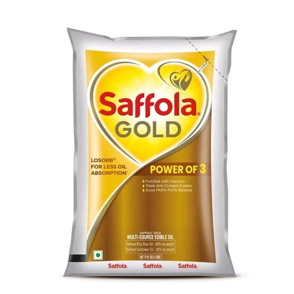 Saffola Gold Power of 3 Refined Cooking Oil - 1l Pouch