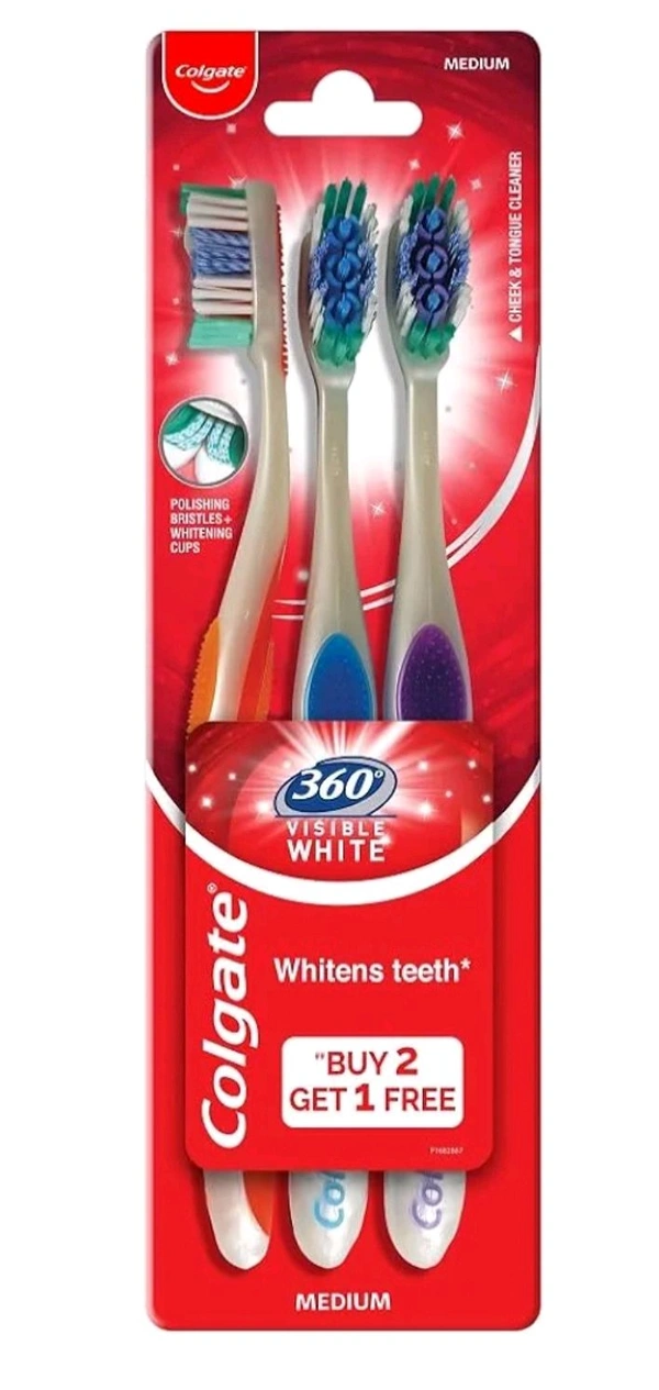 Colgate 360 Visible White Toothbrush - 3 Pcs (Buy 2 Get 1 Free)