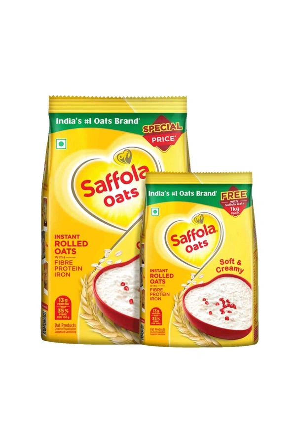 Saffola Creamy Oats 100% Natural 1kg + (300gm Free Pack) 
