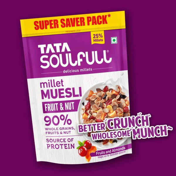 Tata Soulfull Millet Muesli With 90% Fruits, Nut & Wholegrain Cereal 700gm Pack - 1 Pack