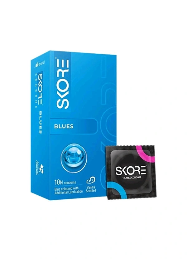 SKORE Blues | Extra Lubrication and Vanilla Scented Condoms 1 Pack ( 10 Sheets)