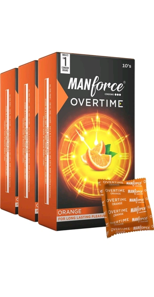 Manforce Overtime Condoms | Orange Flavoured| Long Lasting Pack Of 1 (10 Sheets)