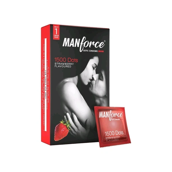 Manforce Xotic Condoms | 1500 Dots | Strawberry Flavoured 1 Pack (10 Sheets)