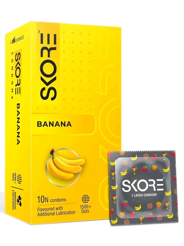 Skore Banana Condoms | 1500+ Dots | Pack Of 1 (10 Sheets)